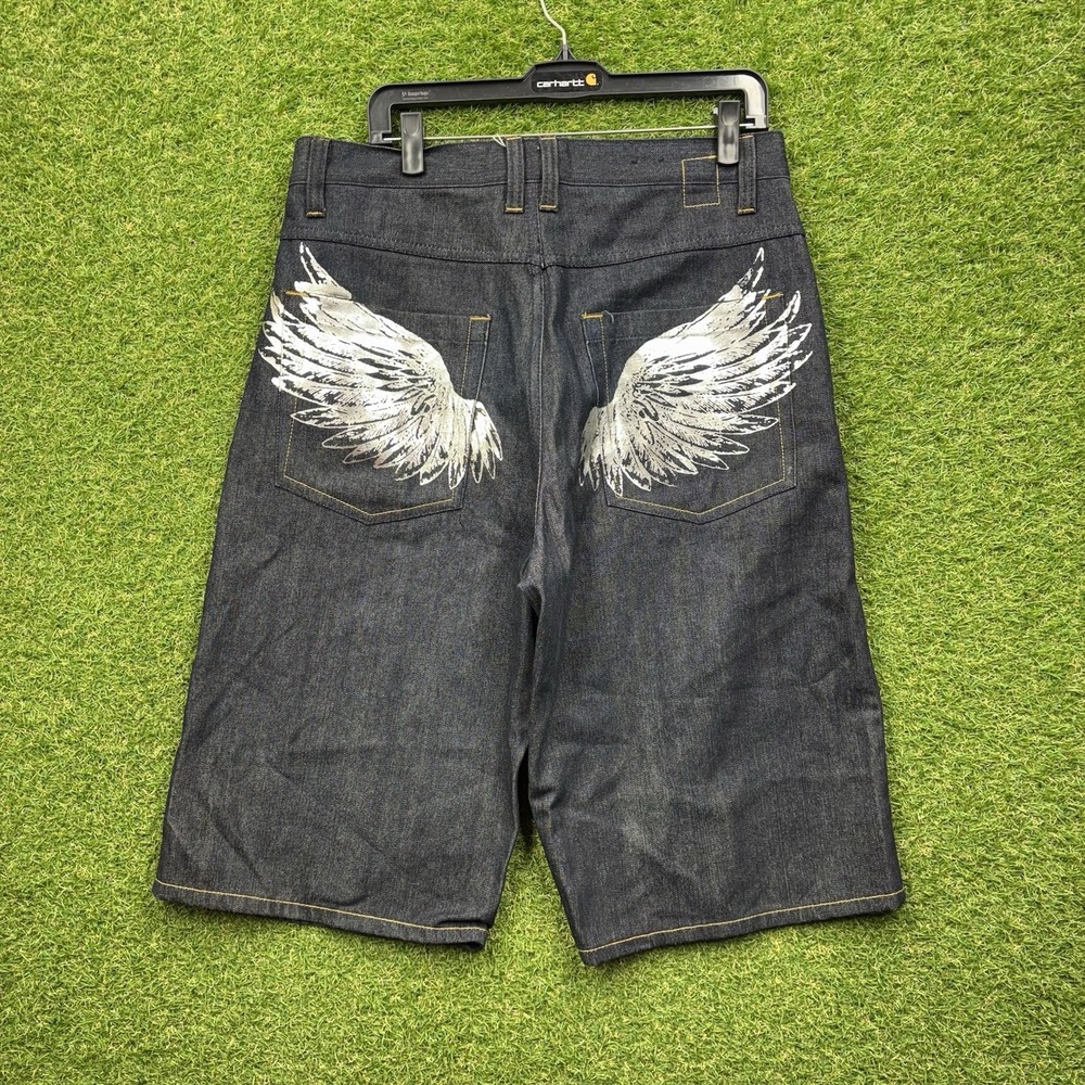 Karl Kani Gold Jean Shorts Mens 34 Hip Hop 90s y2k Dark Wash Denim Wings Skater